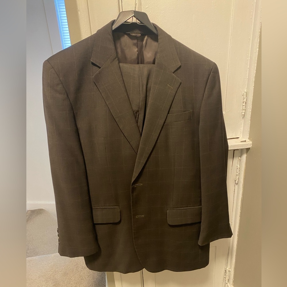 Super 110s Jos A Bank Brown Windowpane Suit